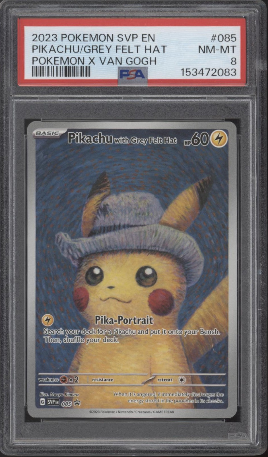 Pikachu with Grey Felt Hat Pokemon x Van Gogh #085 PSA 8