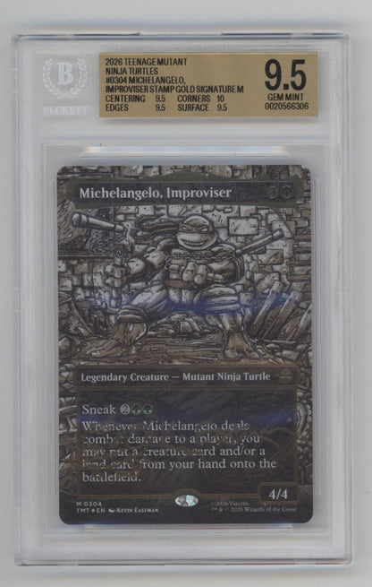Michaelangelo Improviser MTG Ninja Turtles Stamp Gold Signature Beckett 9.5