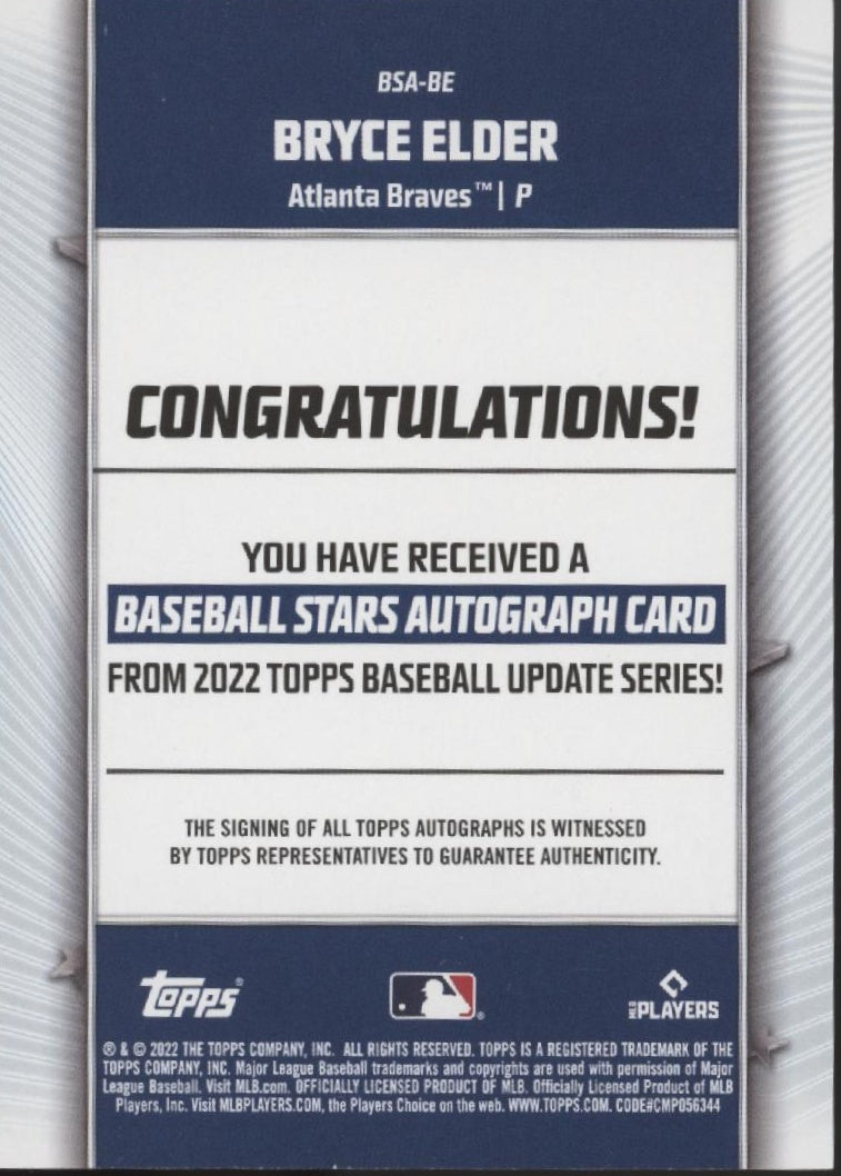 Bryce Elder 2022 Topps Update Series Stars RC Auto 34/50 #BSA-BE