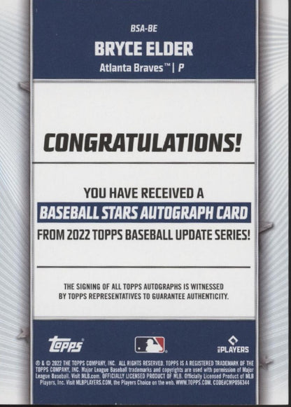 Bryce Elder 2022 Topps Update Series Stars RC Auto 34/50 #BSA-BE