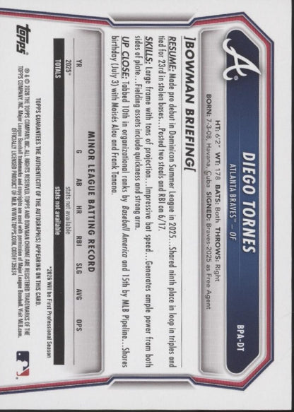 Diego Tornes 2026 Bowman Red Border Auto 4/5 #BPA-DT