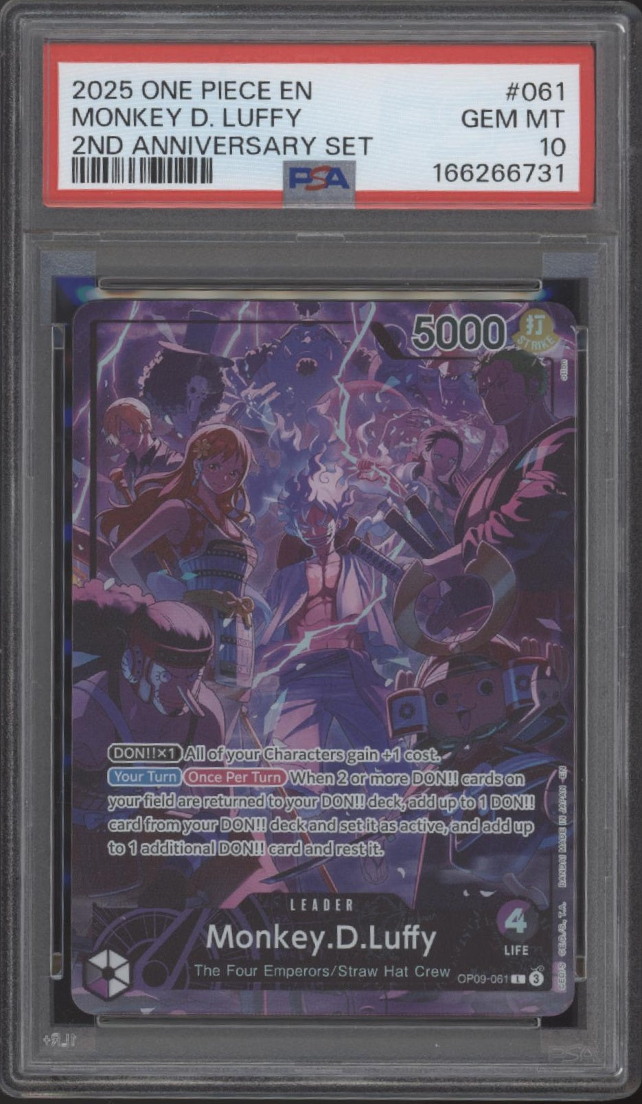 Monkey D Luffy One Piece Card Game 2nd Anniversary Set #061 PSA 10 #2