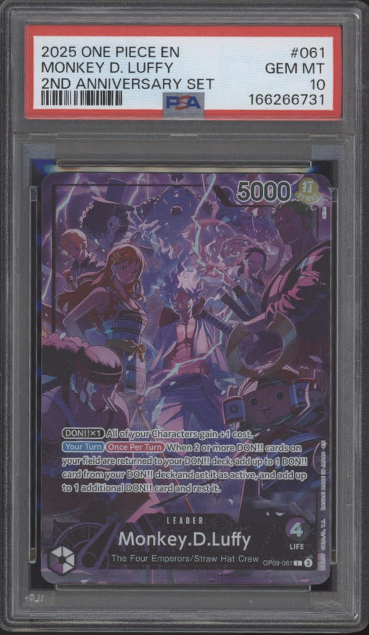 Monkey D Luffy One Piece Card Game 2nd Anniversary Set #061 PSA 10 #2