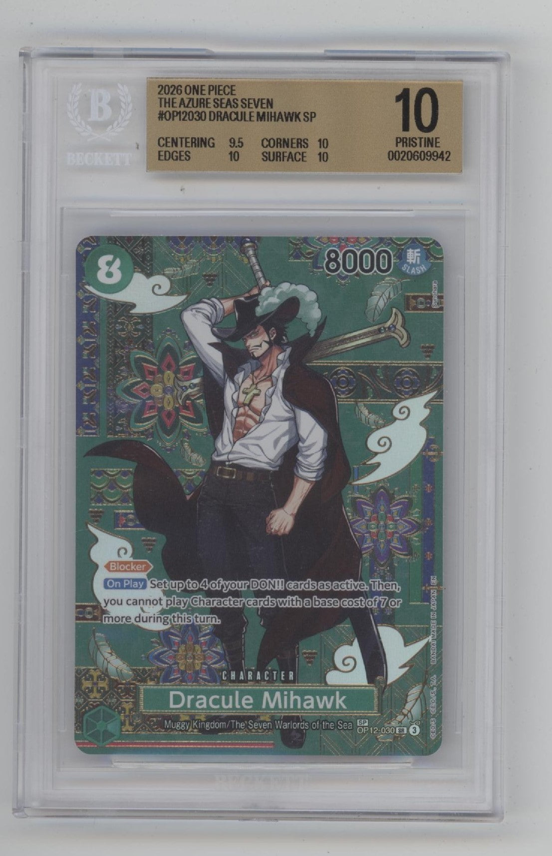 Dracule Mihawk One Piece Card Game OP12 #030 Beckett 10 Pristine