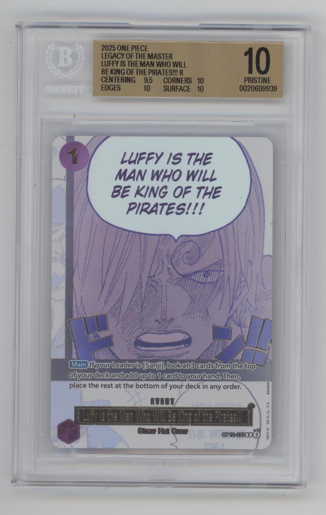 Luffy Is the Man Who Will Be King of the Pirates One Piece OP12 BGC 10 Pristine