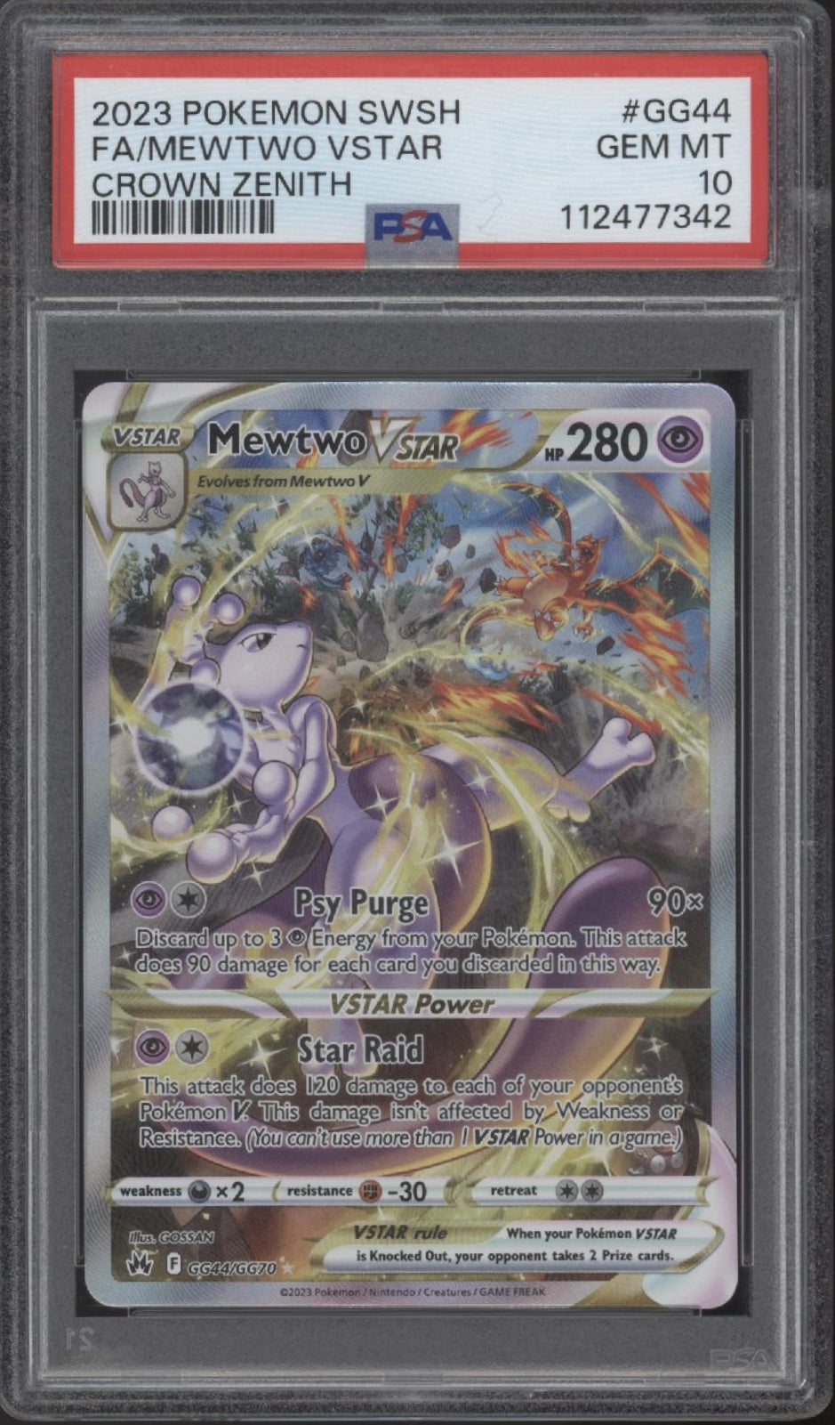Mewtwo VSTAR Pokemon Crown Zenith Full Art #GG44 PSA 10