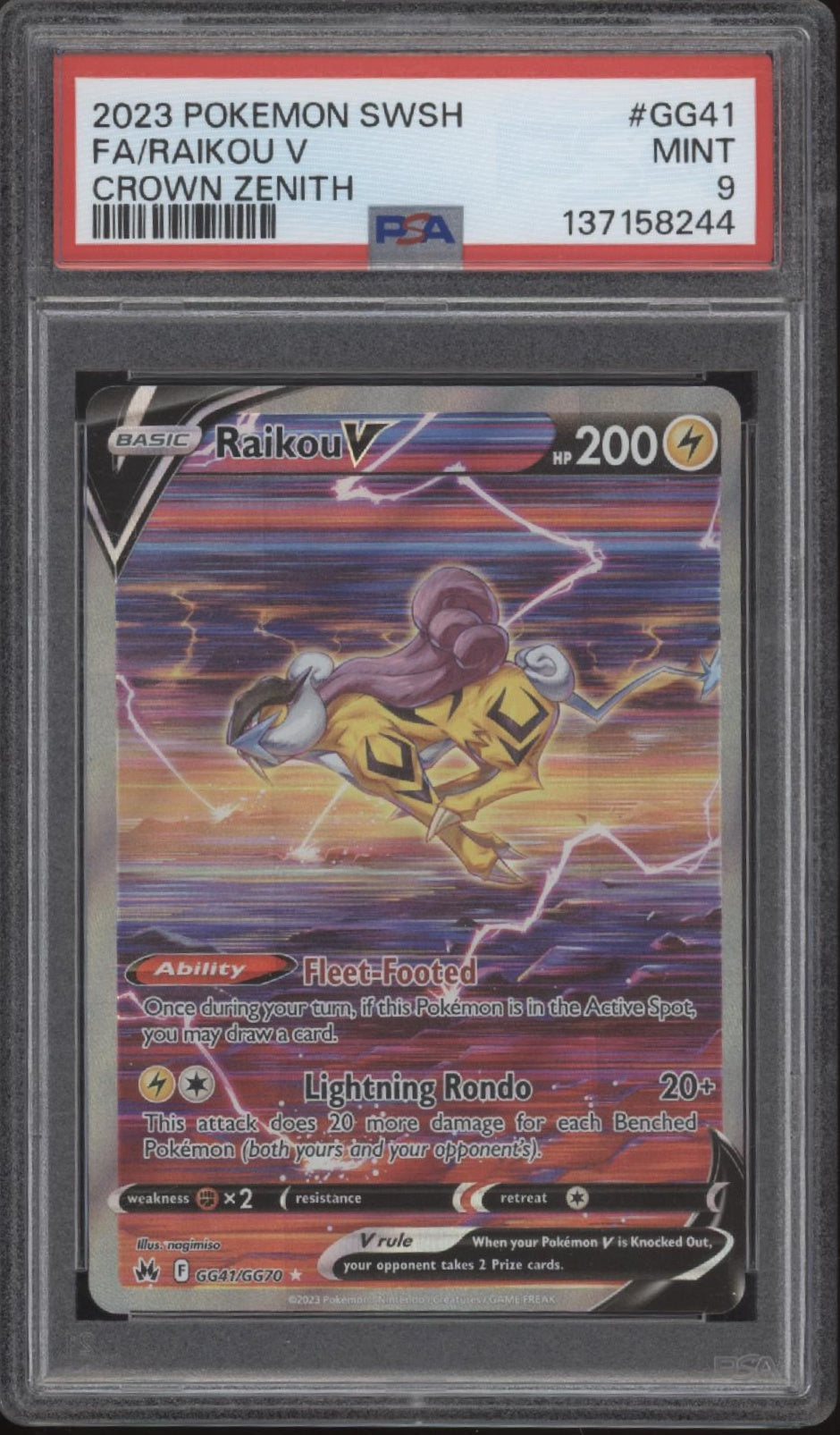 Raikou V Pokemon Crown Zenith Full Art #GG41 PSA 9