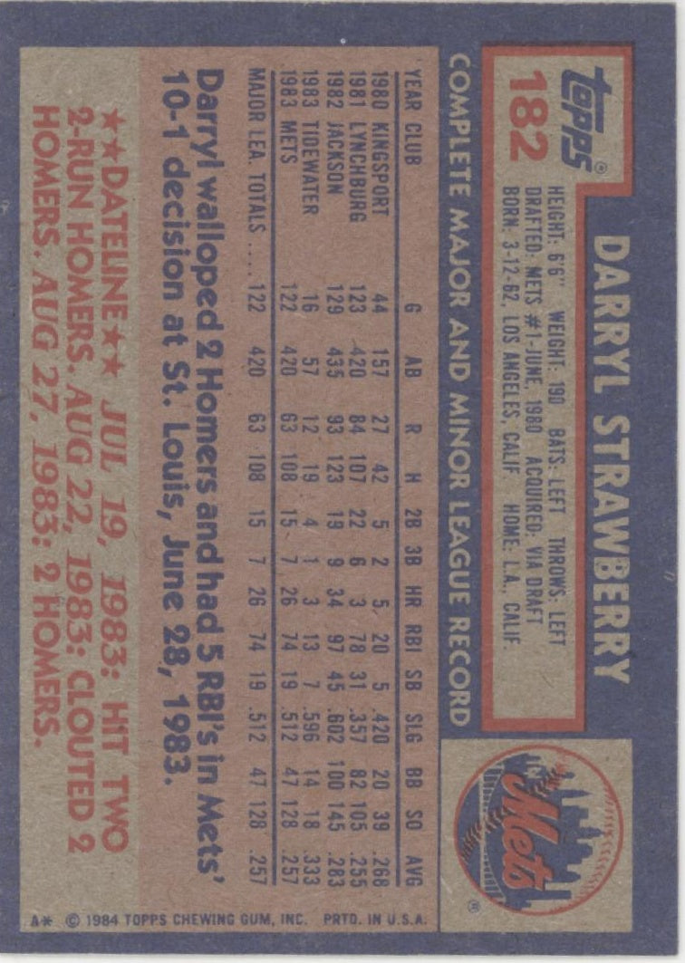 Darryl Strawberry 1984 Topps RC #182