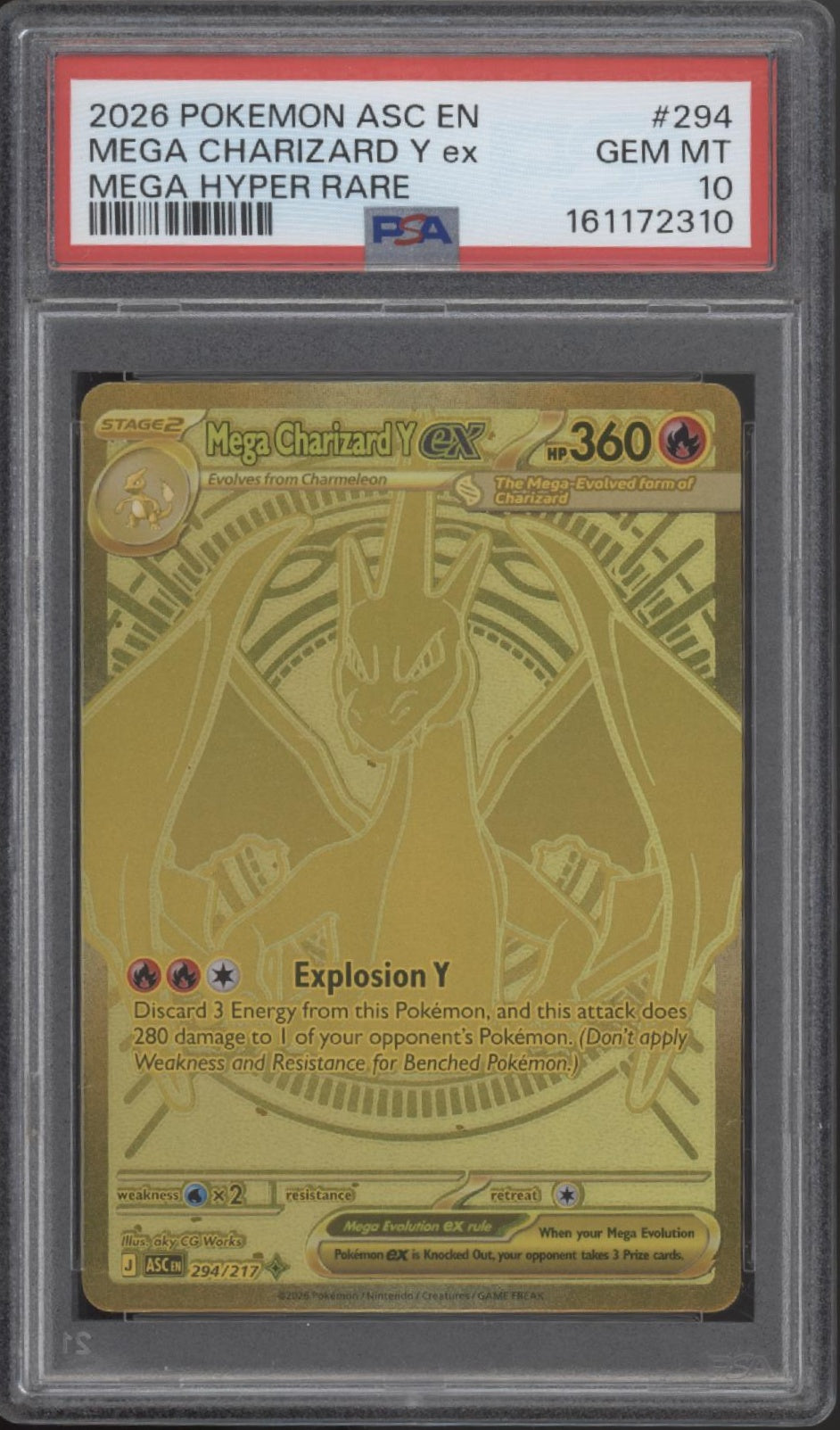 Mega Charizard Y ex Pokemon Ascended Heroes Mega Hyper Rare #294 PSA 10