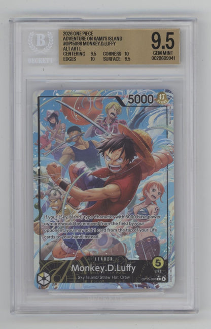 Monkey D Luffy One Piece Card Game OP15 Alternate Art #098 Beckett 9.5
