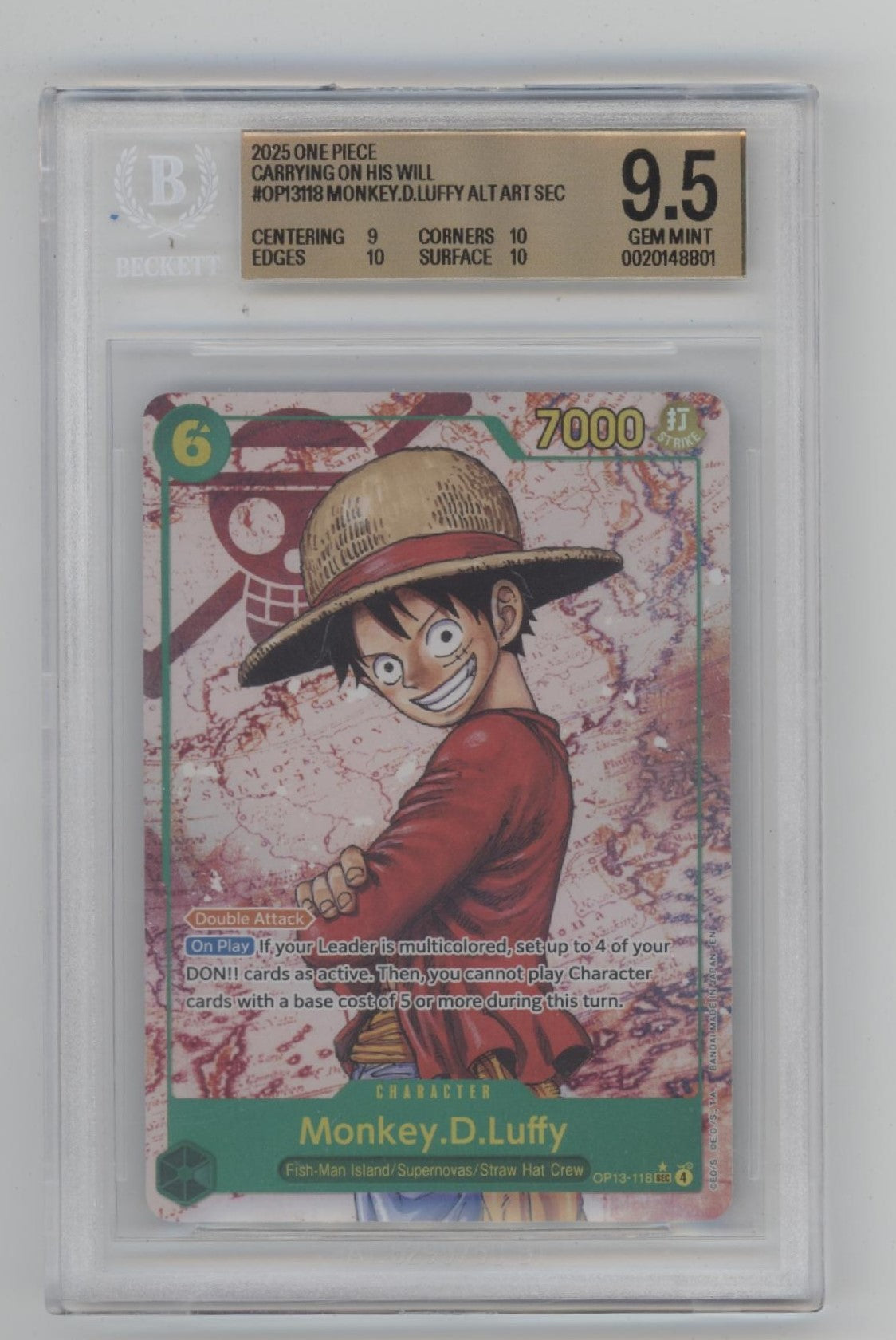 Monkey D Luffy One Piece Card Game OP13 Alternate Art #118 Beckett 9.5