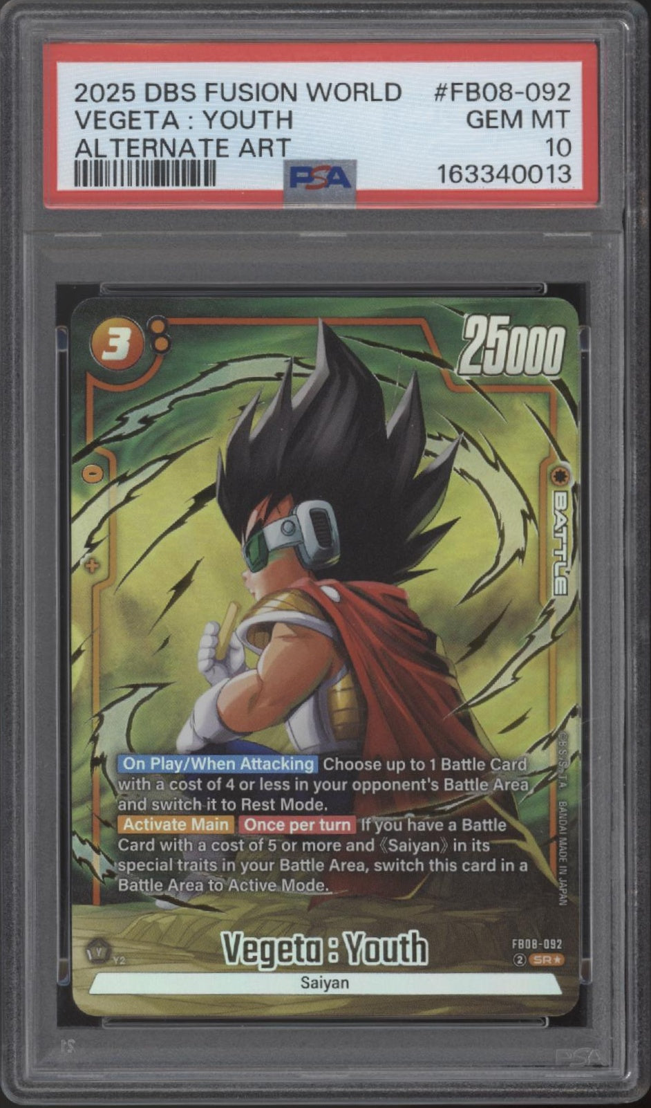 Vegeta Youth Dragon Ball Super Fusion World Alternate Art PSA 10 #2