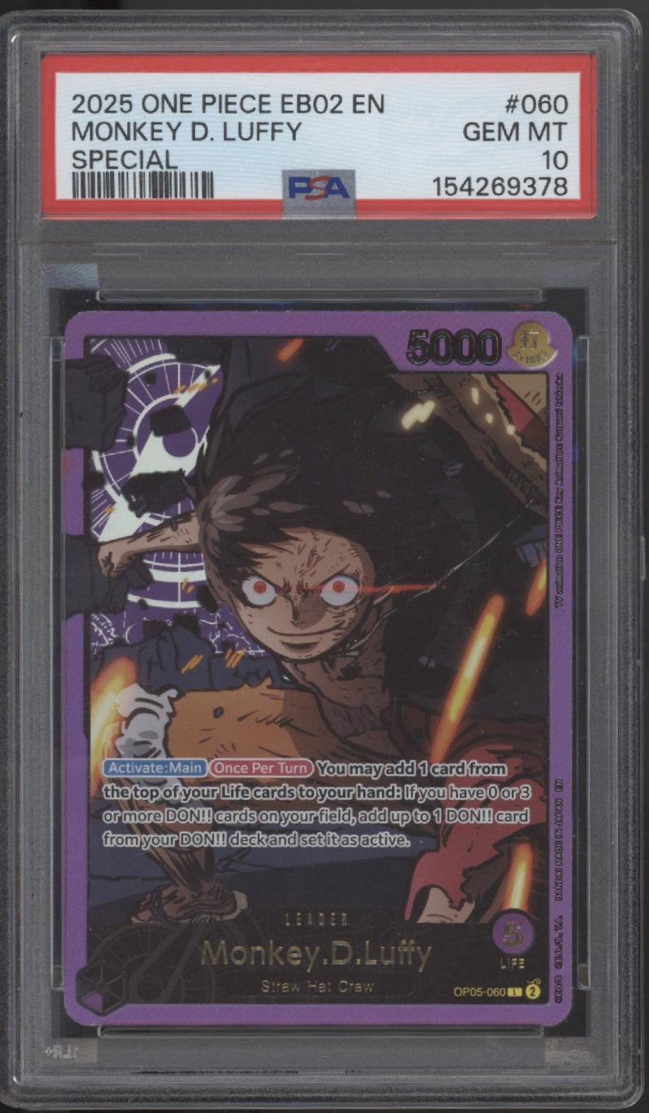 Monkey D Luffy One Piece Card Game EB02 Special #060 PSA 10