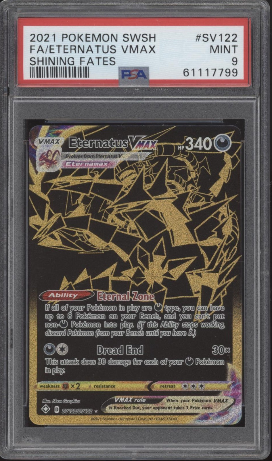 Eternatus VMAX Pokemon Shining Fates Full Art #SV122 PSA 9