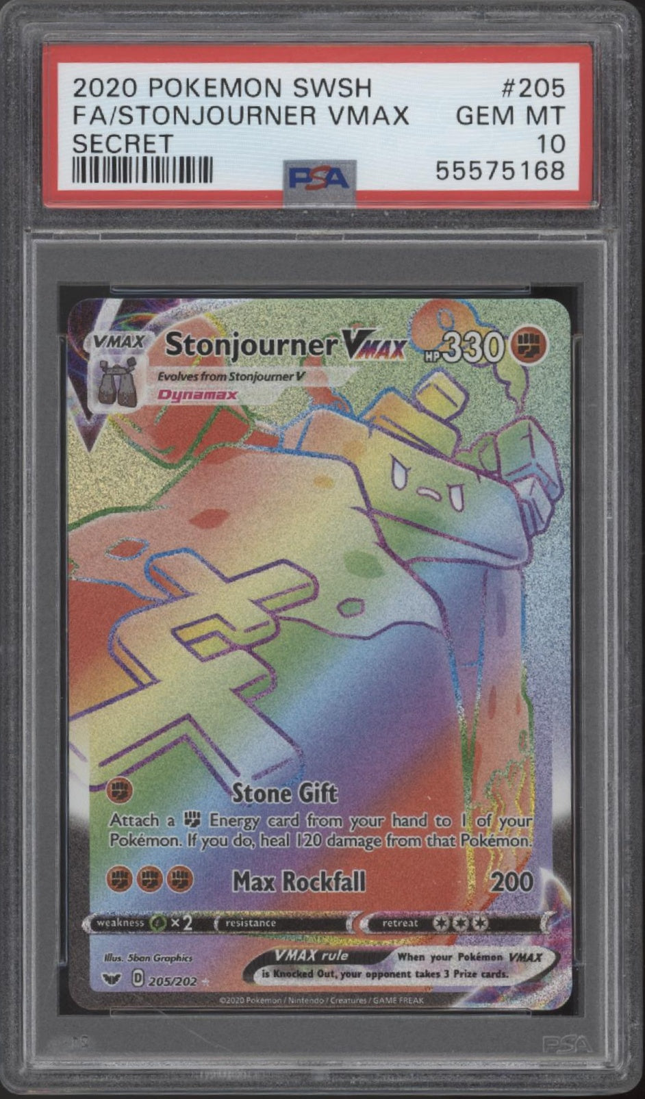 Stonjourner VMAX Pokemon Sword & Shield Secret Full Art #205 PSA 10