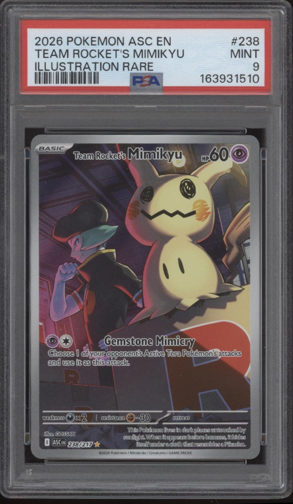 Team Rocket's Mimikyu Pokemon Ascended Heroes Illustration Rare #238 PSA 9 #2