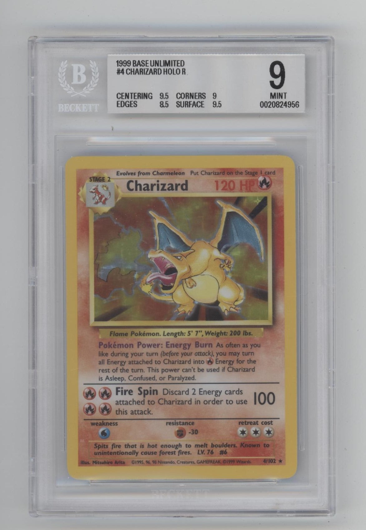 Charizard Pokemon Base Set Holo #4 Beckett 9