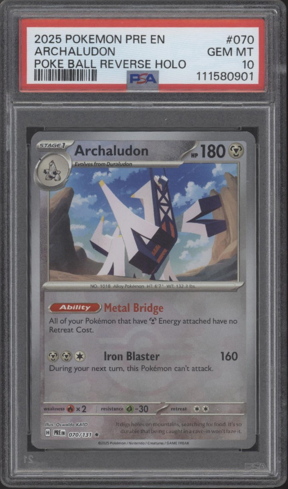Archaludon Pokemon Prismatic Evolution Poke Ball Reverse Holo #070 PSA 10