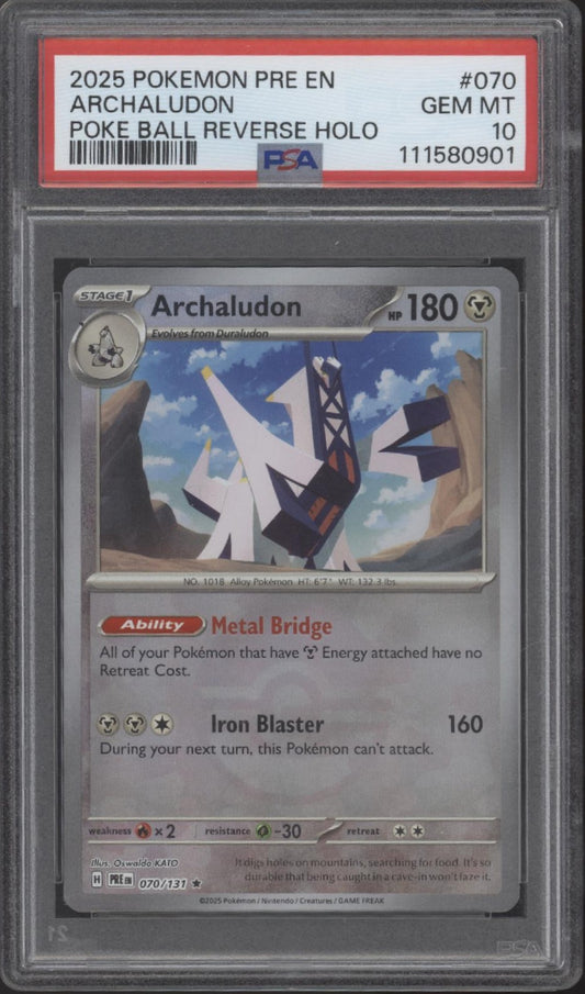 Archaludon Pokemon Prismatic Evolution Poke Ball Reverse Holo #070 PSA 10