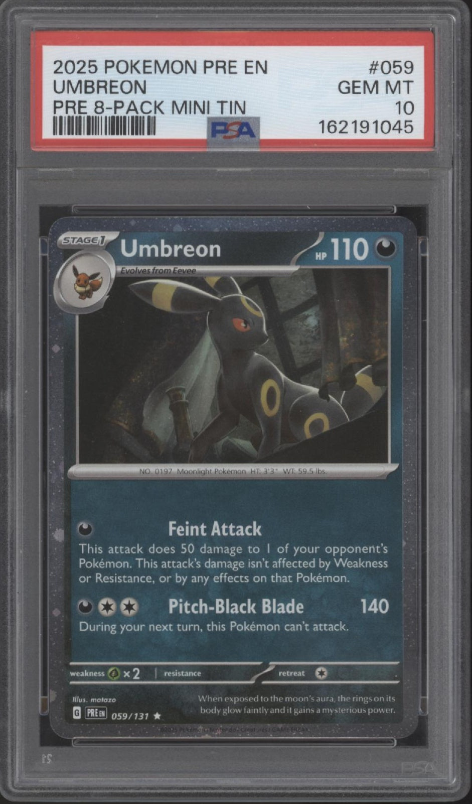 Umbreon Pokemon Prismatic Evolutions 8-Pack Mini Tin #059 PSA 10