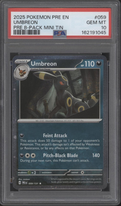 Umbreon Pokemon Prismatic Evolutions 8-Pack Mini Tin #059 PSA 10