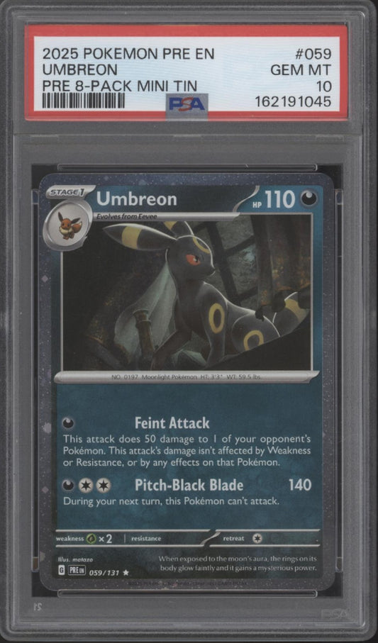 Umbreon Pokemon Prismatic Evolutions 8-Pack Mini Tin #059 PSA 10
