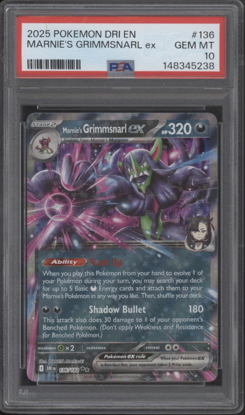 Marnie's Grimmsnarl ex Pokemon Destined Rivals #136 PSA 10