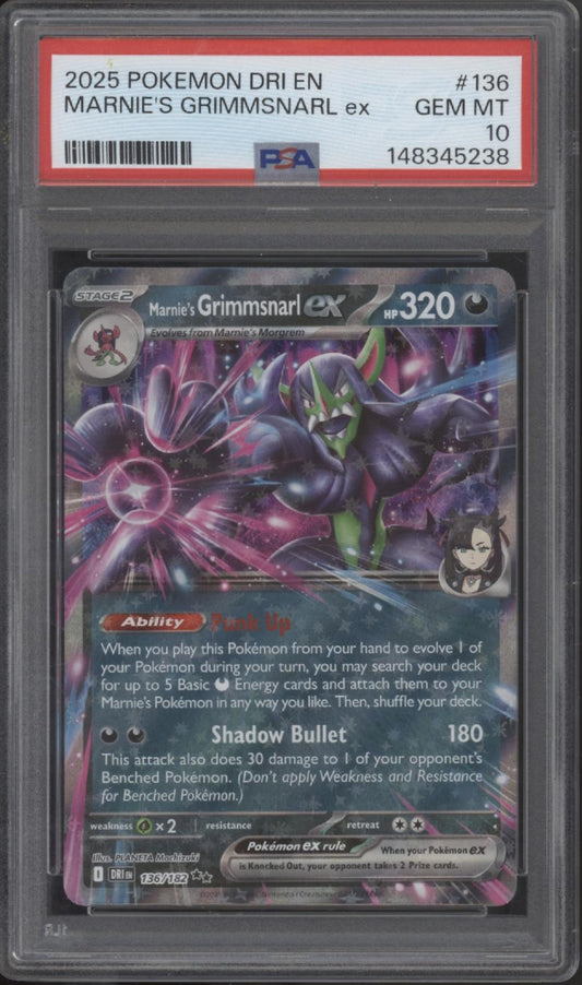 Marnie's Grimmsnarl ex Pokemon Destined Rivals #136 PSA 10