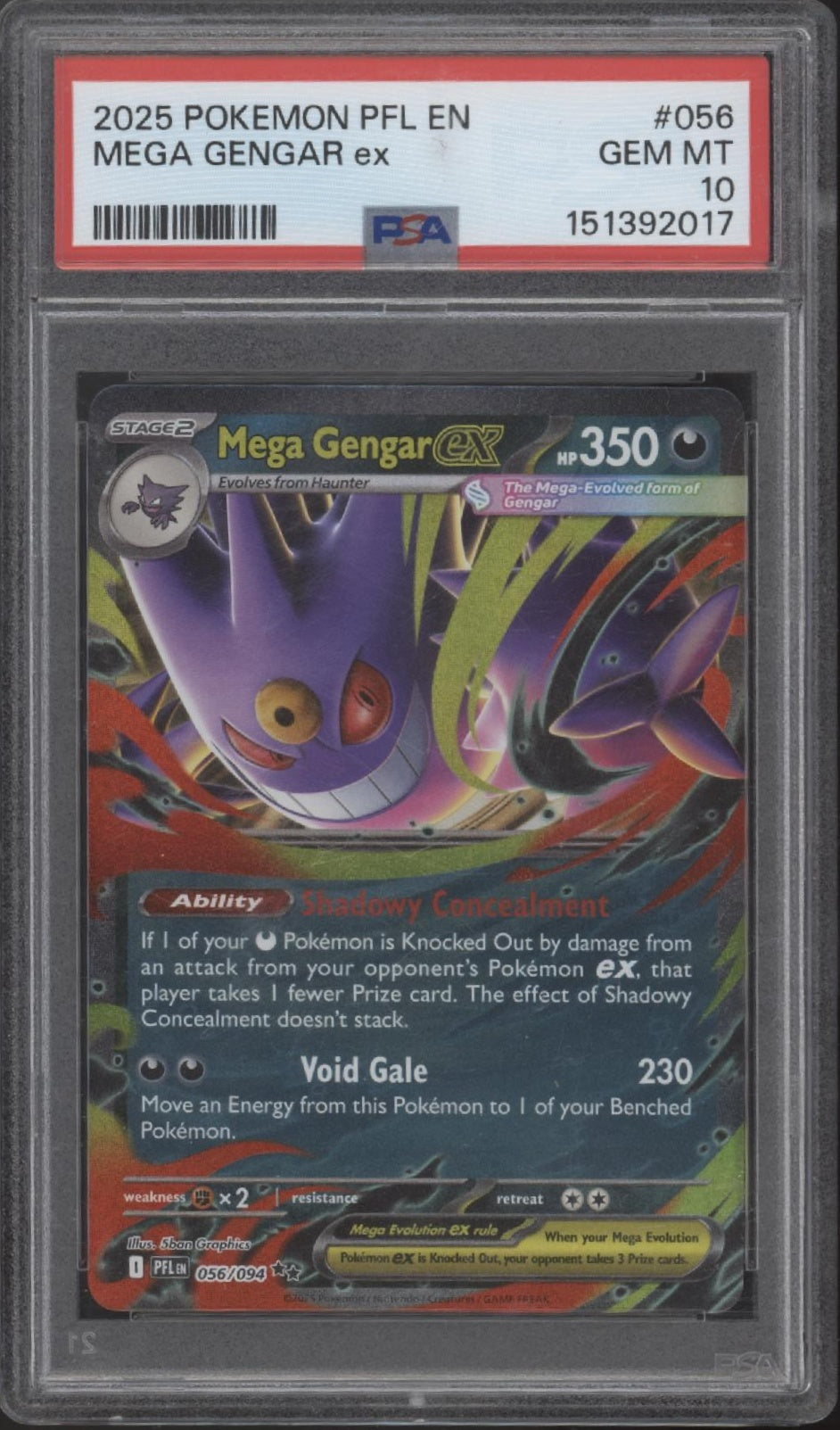 Mega Gengar ex Pokemon Phantasmal Flames #056 PSA 10