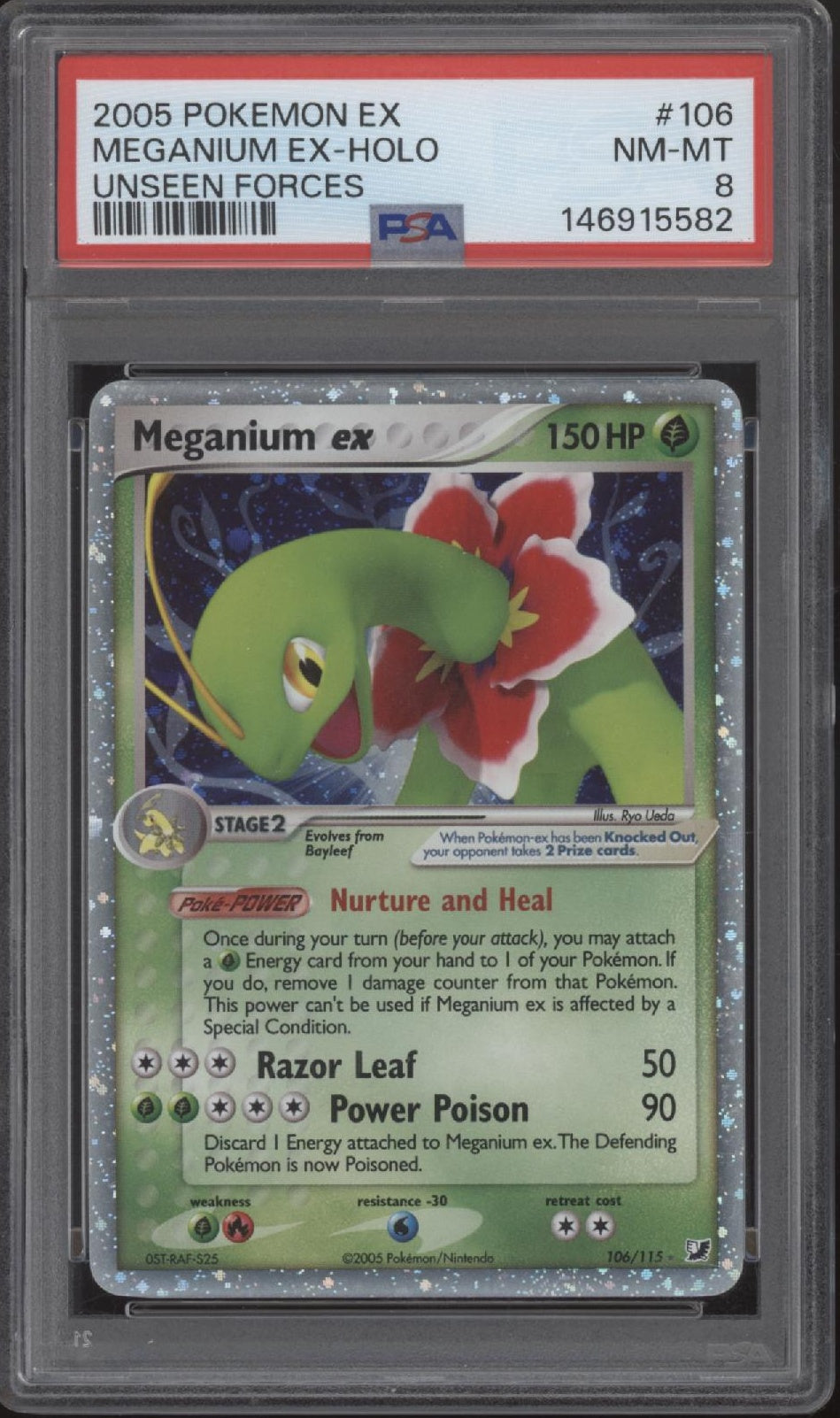 Meganium ex Pokemon Unseen Forces Holo #106 PSA 8