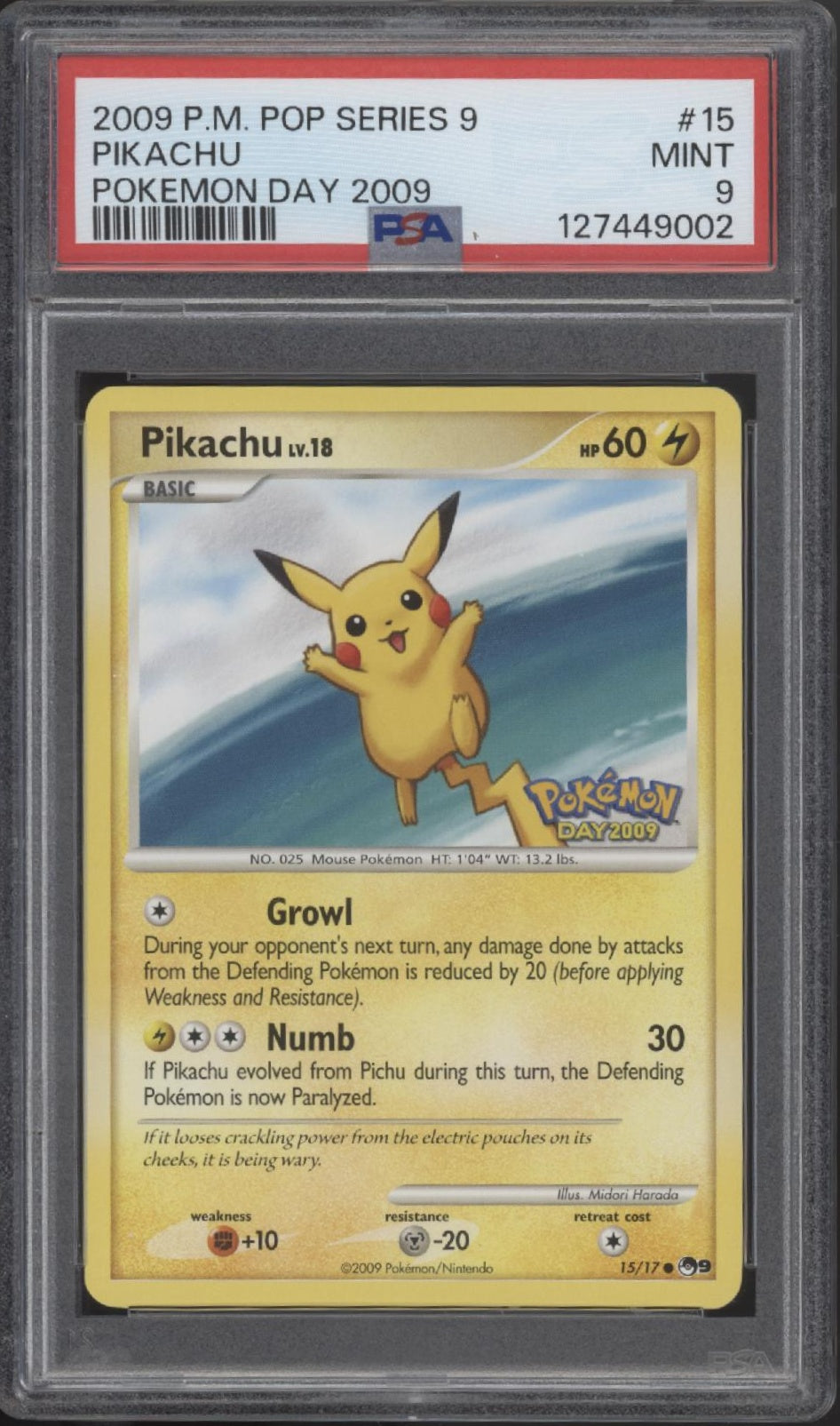 Pikachu Pokemon Pop Series 9 Pokemon Day 2009 #15 PSA 9