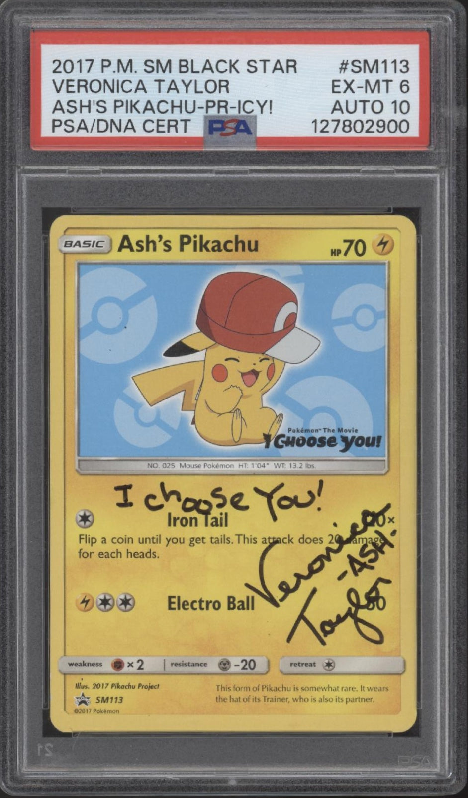 Veronica Taylor Pokemon Ash's Pikachu I Choose You! Promo #SM113 PSA 6 / 10 Auto