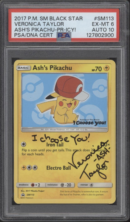 Veronica Taylor Pokemon Ash's Pikachu I Choose You! Promo #SM113 PSA 6 / 10 Auto