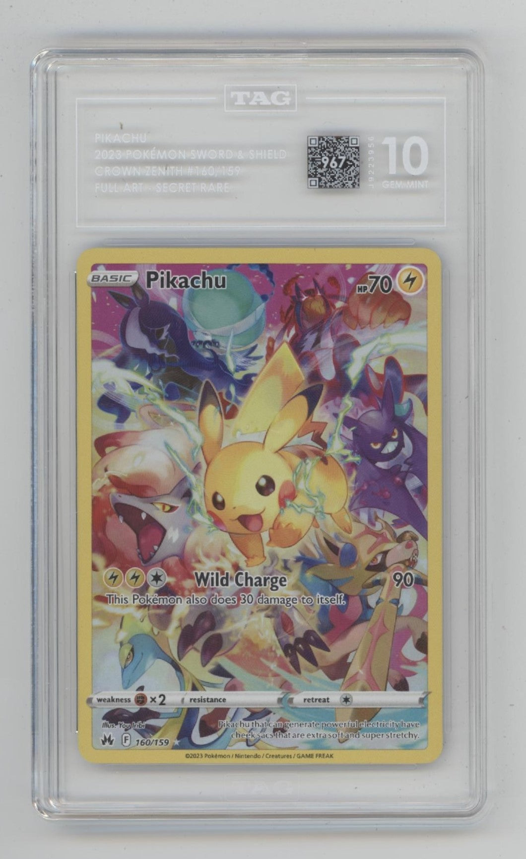 Pikachu Pokemon Crown Zenith Secret Full Art #160 TAG 10