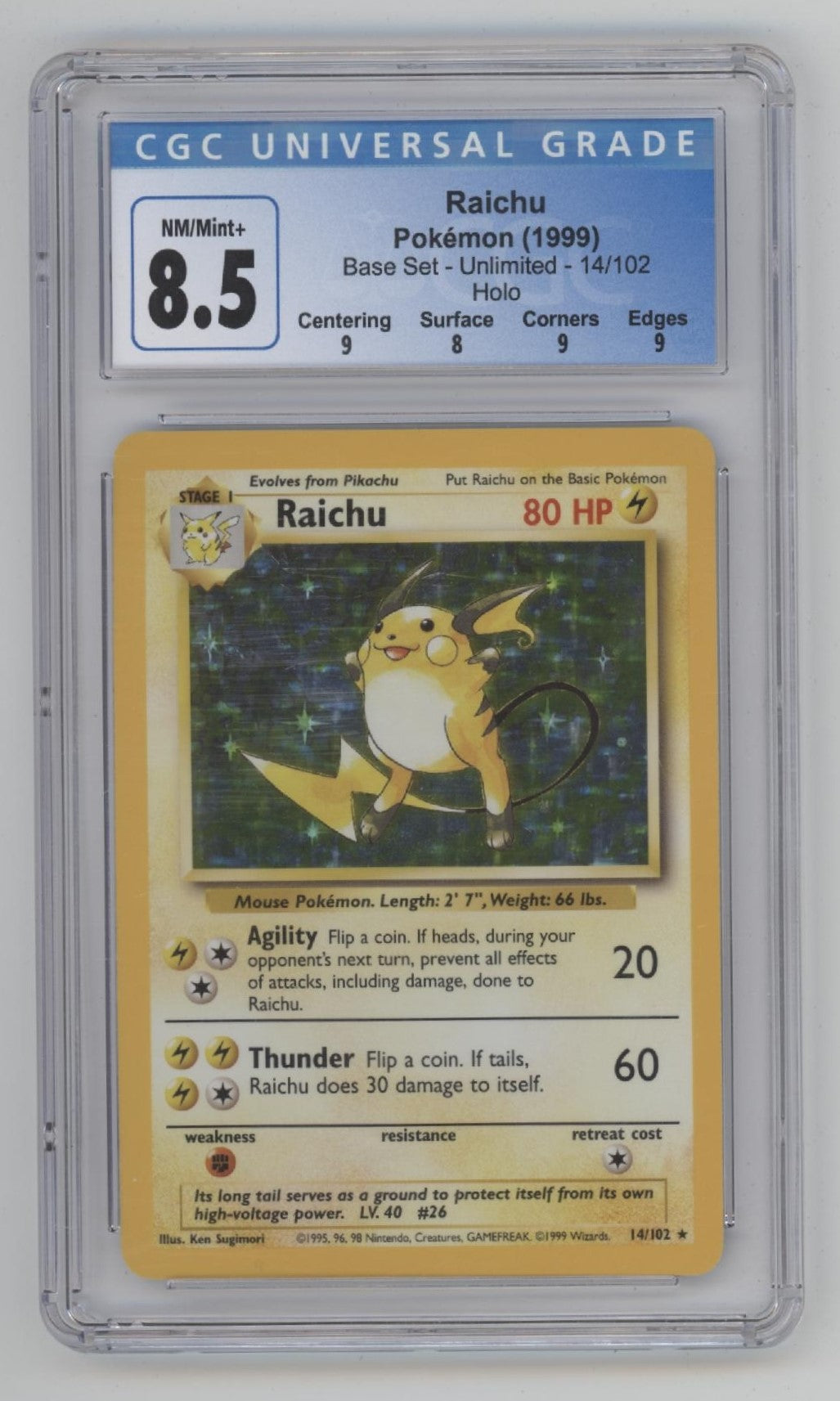 Raichu Pokemon Base Set Holo #14 CGC 8.5