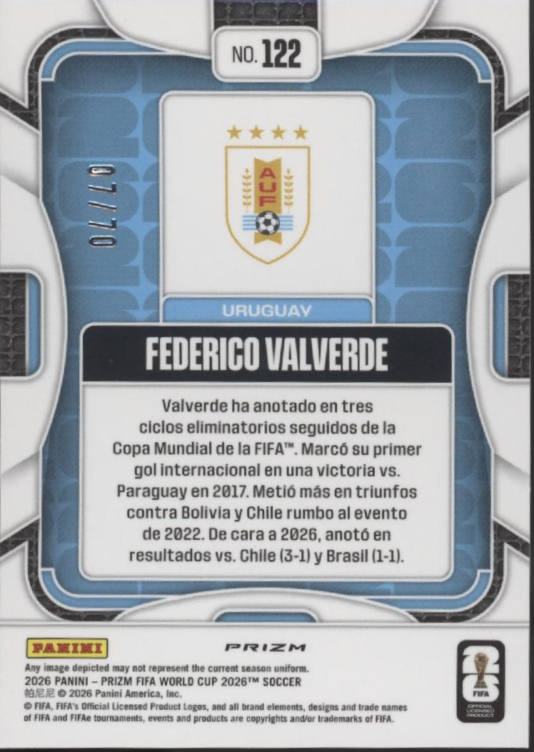 Federico Valverde 2026 Panini Prizm FIFA World Cup Prizm 07/70 #122