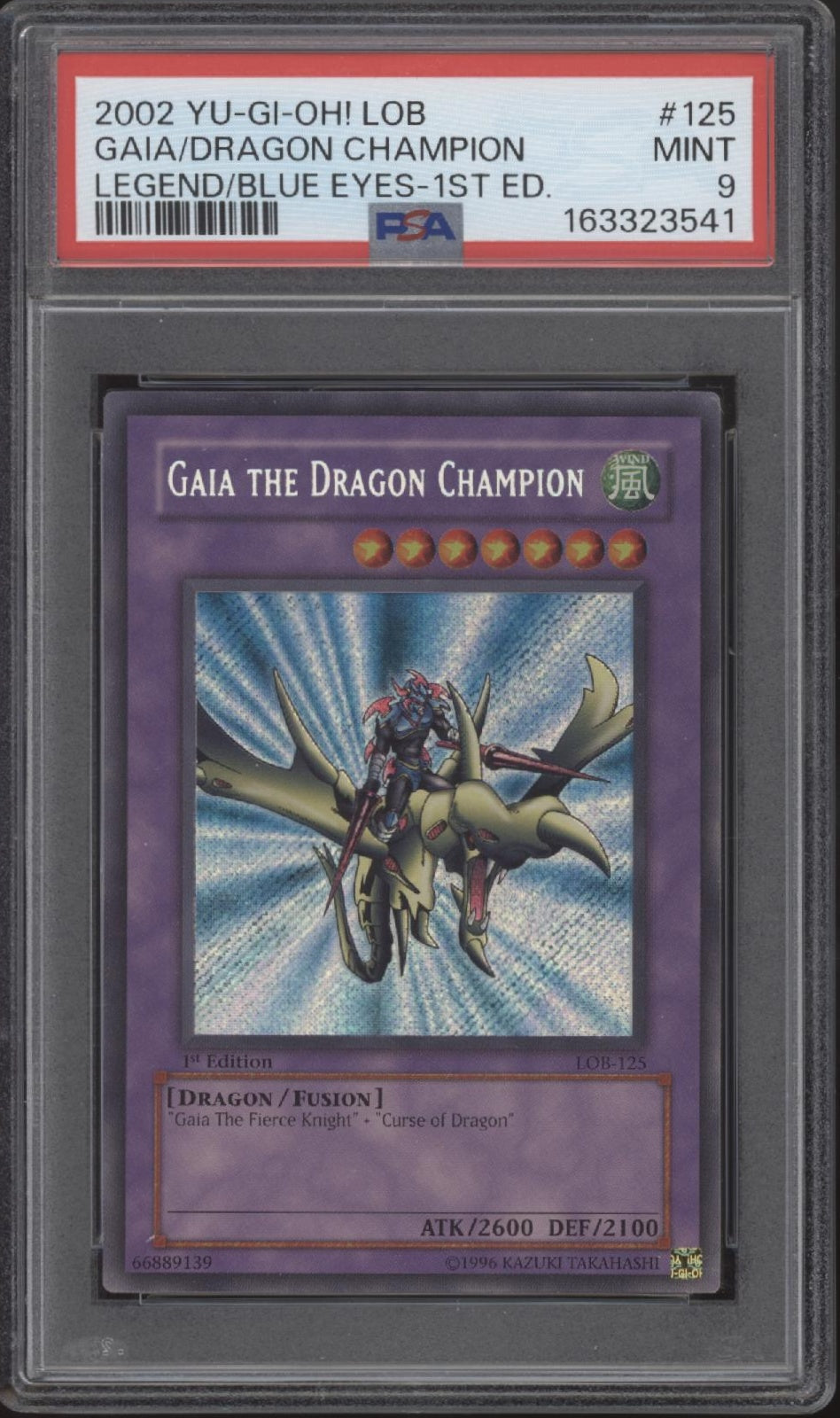 Gaia the Dragon Champion Yu-Gi-Oh! Glossy LOB 1st Edition #125 PSA 9