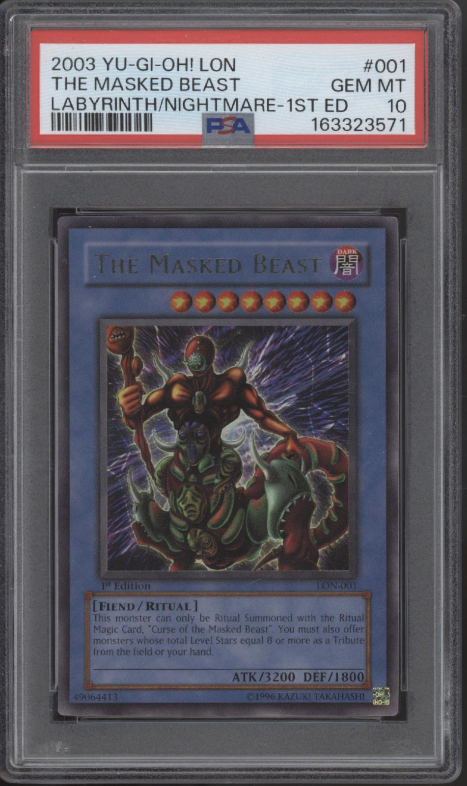 The Masked Beast Yu-Gi-Oh! LON  1st Edition #001 PSA 10