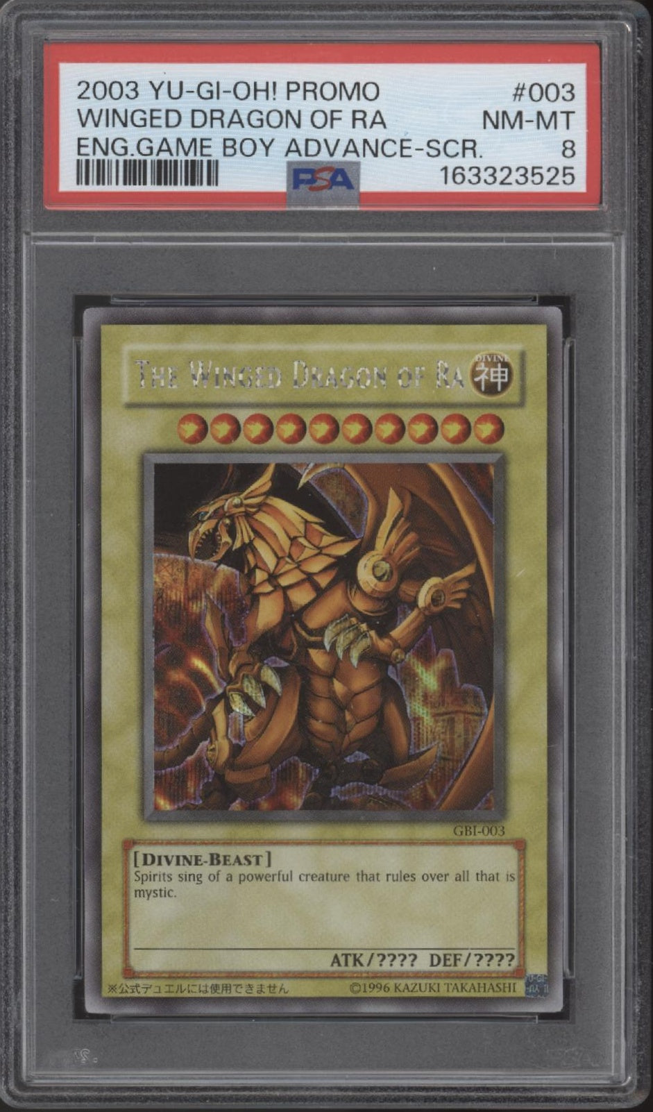 Winged Dragon of Ra Yu-Gi-Oh! ENG GameBoy Advance Secret Rare #003 PSA 8