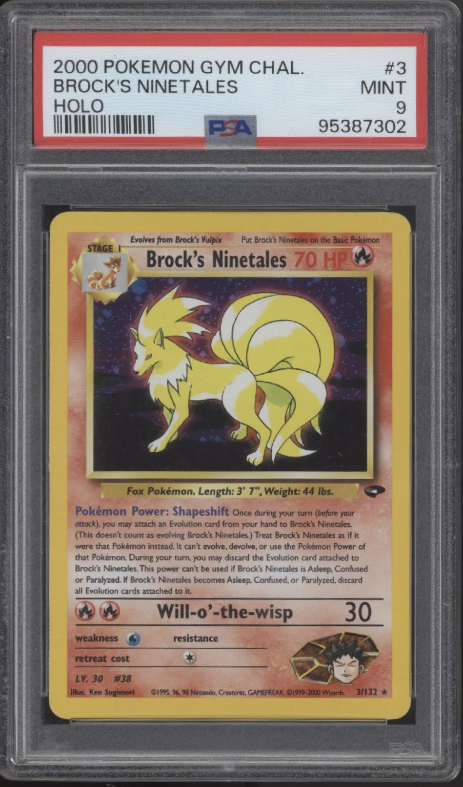 Brock's Ninetales Pokemon Gym Challenge Holo #3 PSA 9