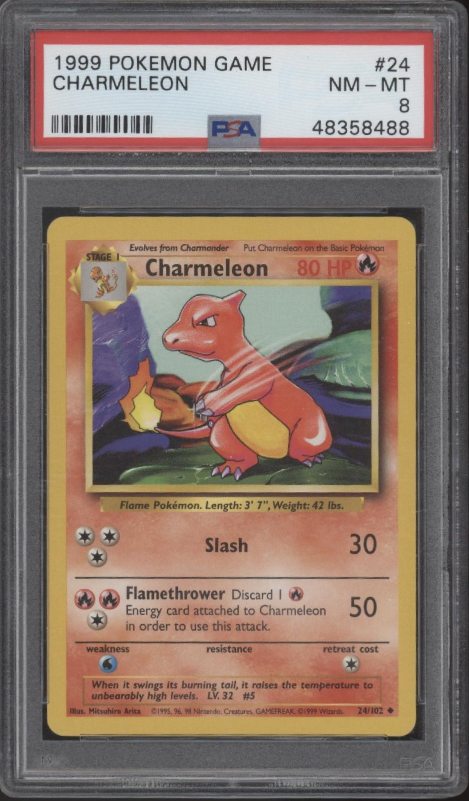 Charmeleon Pokemon Base Set #24 PSA 8