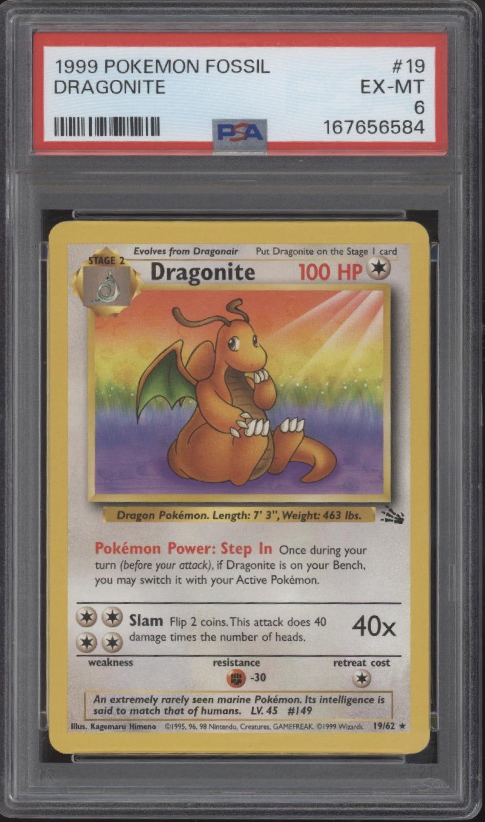 Dragonite Pokemon Fossil #19 PSA 6