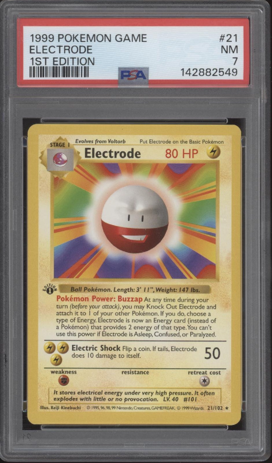 Electrode Pokemon Base Set 1st Edition #21 PSA 7