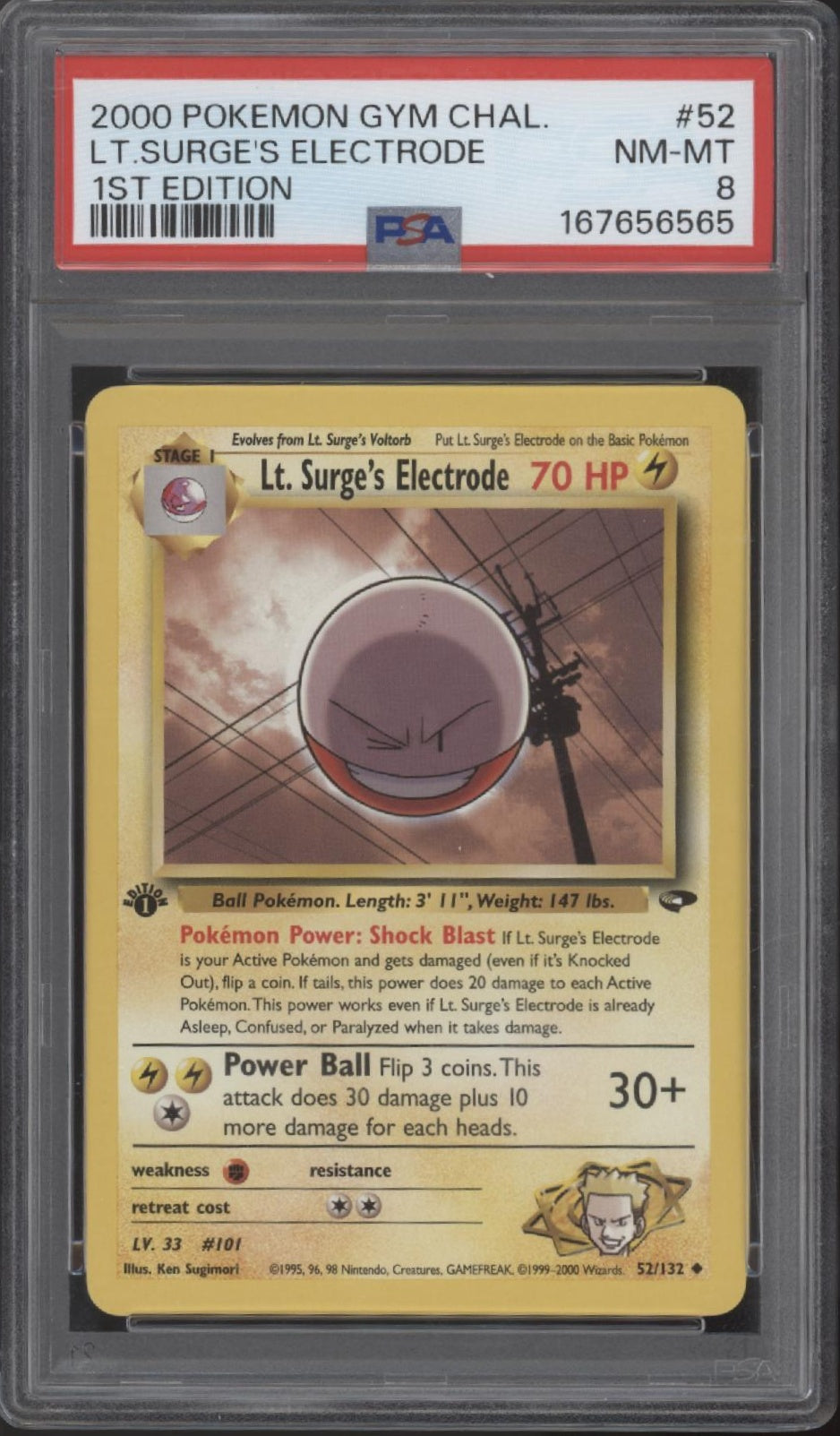 Lt Surge's Electrode Pokemon Gym Challenge 1st Edition #52 PSA 8