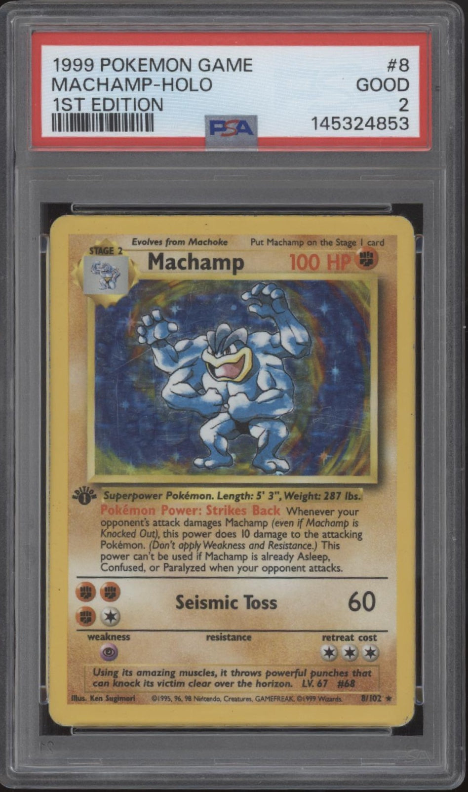 Machamp Pokemon Base Set Holo 1st Edition #8 PSA 2