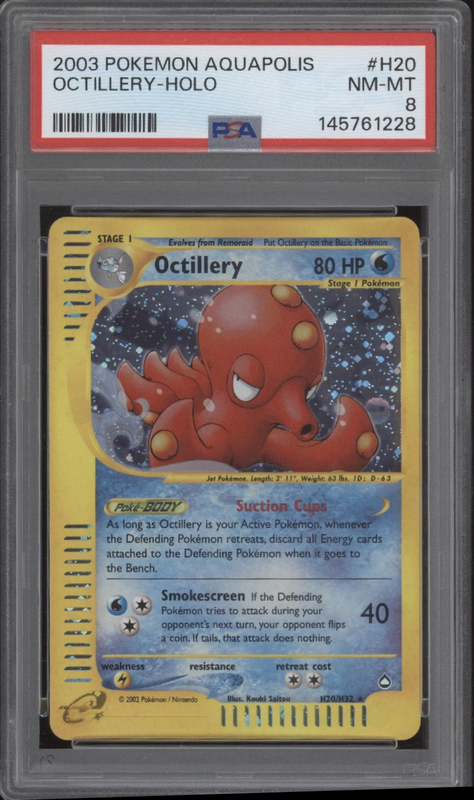 Octillery Pokemon Aquapolis Holo #H20 PSA 8