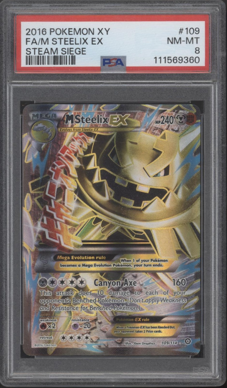 M Steelix ex Pokemon Steam Siege Full Art #109 PSA 8
