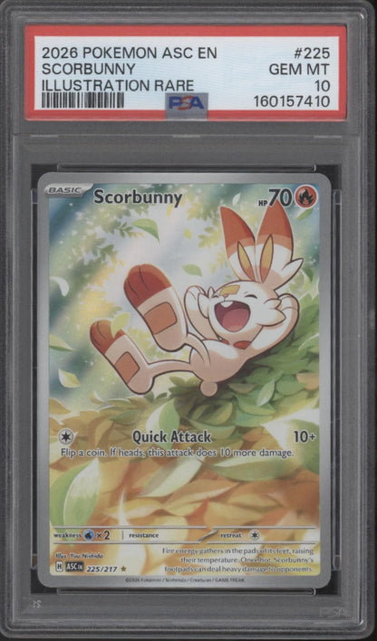 Scorbunny Pokemon Ascended Heroes Illustration Rare #225 PSA 10