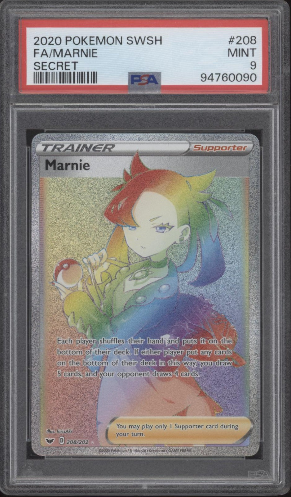 Marnie Pokemon Sword & Shield Secret Full Art #208 PSA 9