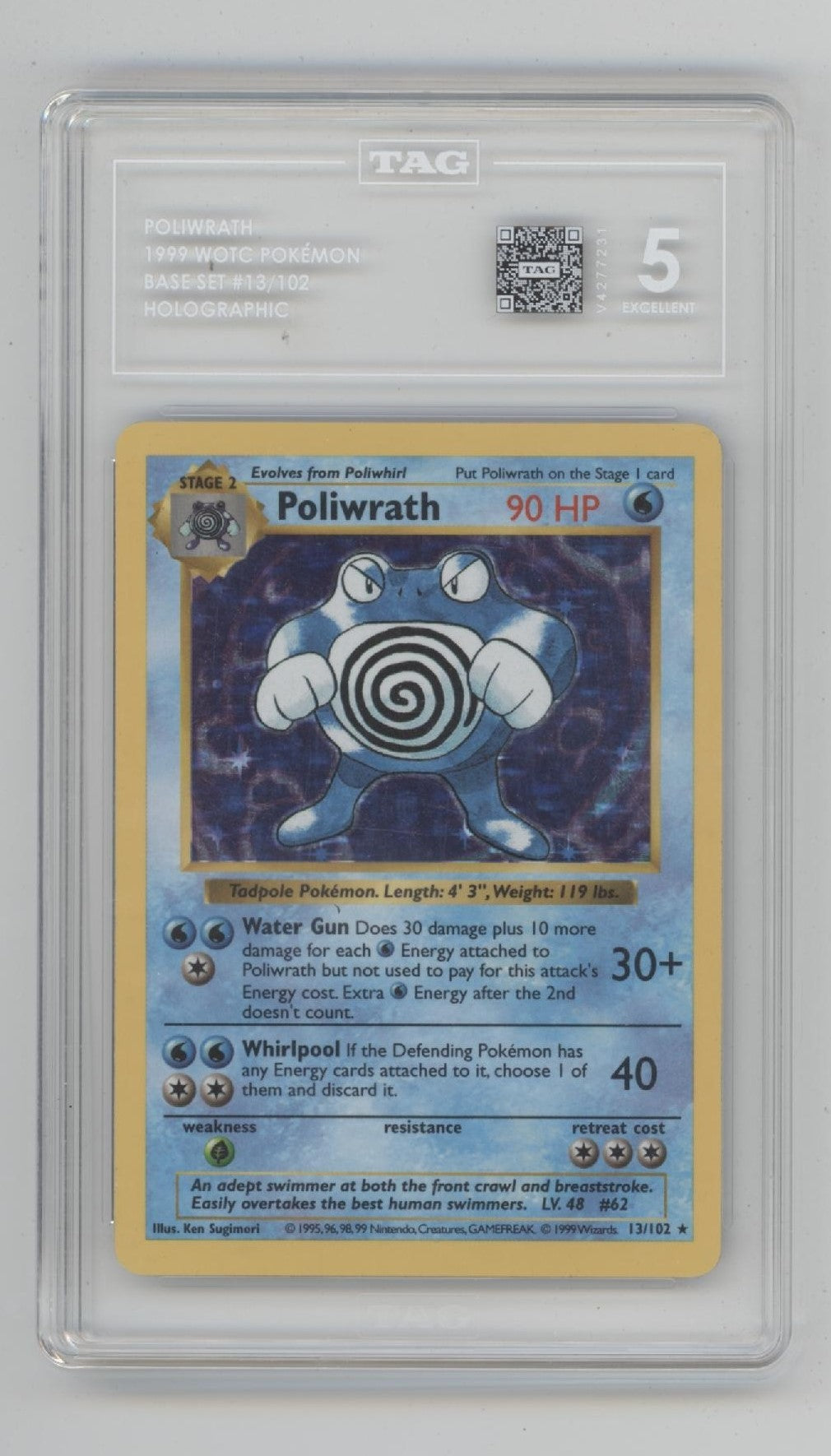 Poliwarth Pokemon Base Set Holo #13 TAG 5